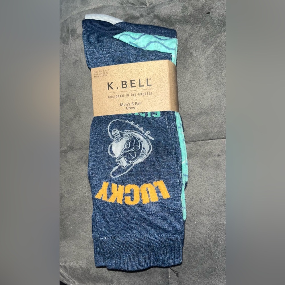 New Lot of 3 pairs of socks Fishing Fish Sport K. Bell